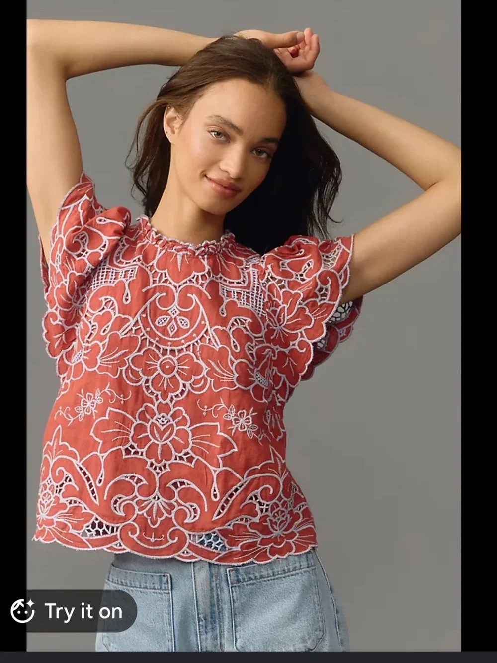Anthropologie NWT Women's Laine High-Neck Lace Cutwork Blouse Size XS